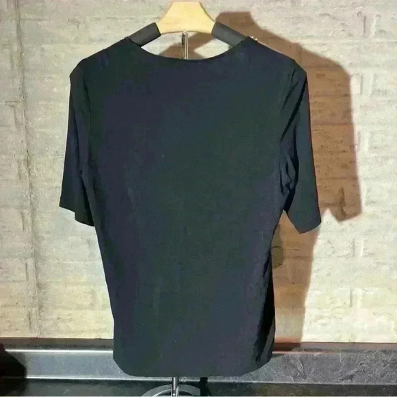 Chico’s womens embellished Beaded Mesh crew neck blouse short sleeve black sz 0 - Picture 2 of 8